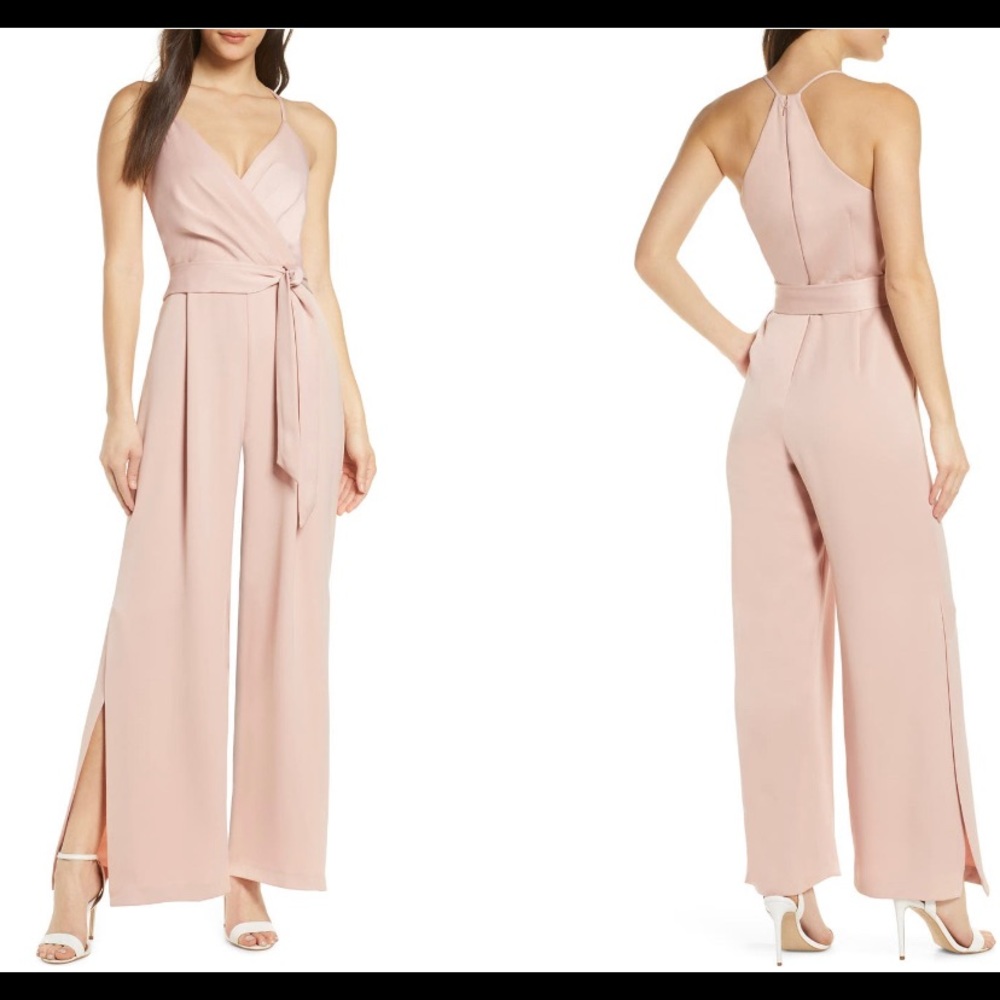 Satin Wrap Jump Suit with Pockets